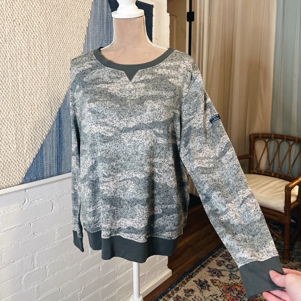 L.L. Bean Women's Green Camouflage Crewneck Sweater